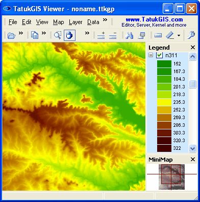 Die farbliche Darstellung von Daten eines Digitalen Hhenmodells (DTM - Digital Terrain Model).