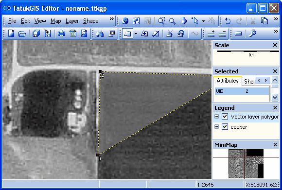 Digitalisierung eines neuen Vektor-Layers von einem georeferenzierten Luftbild im MrSID-Format.